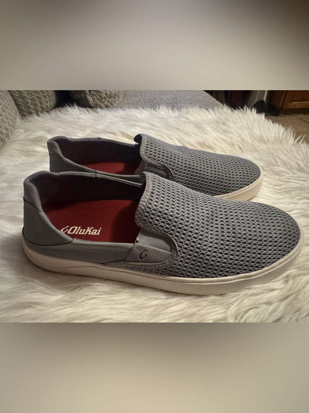 OluKai grey and White Men's Slip-On Loafers